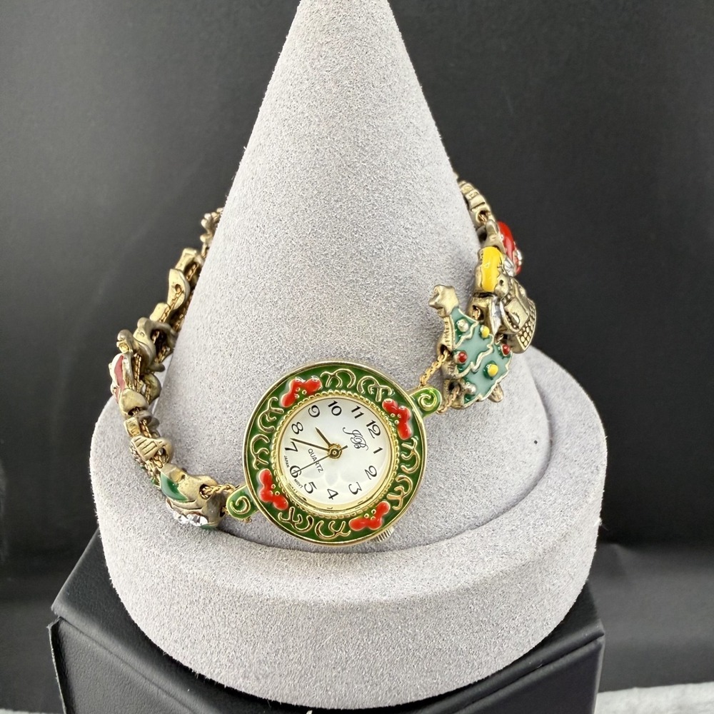 Jennie B Holiday‎ Christmas Watch Slider Gold Tone Charm 7.5"